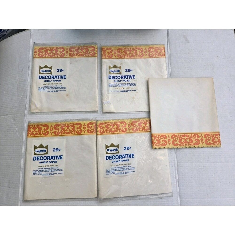 5 Pkgs Vintage Roylcraft Shelf Paper 1960's Retro Design 5 Yds X 9"‎ Mid Century